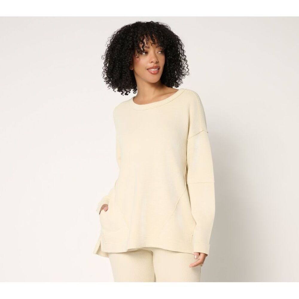 Liberare Women's Top Sz XS Crew Neck Rib Knit Long Sleeve Brown A702150